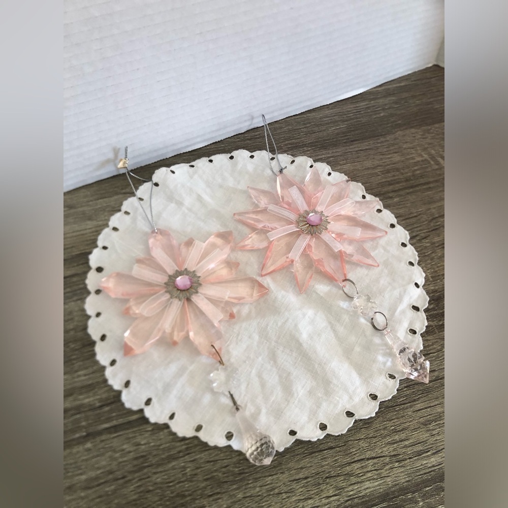 Vtg Pink Flower Acrylic Ornaments